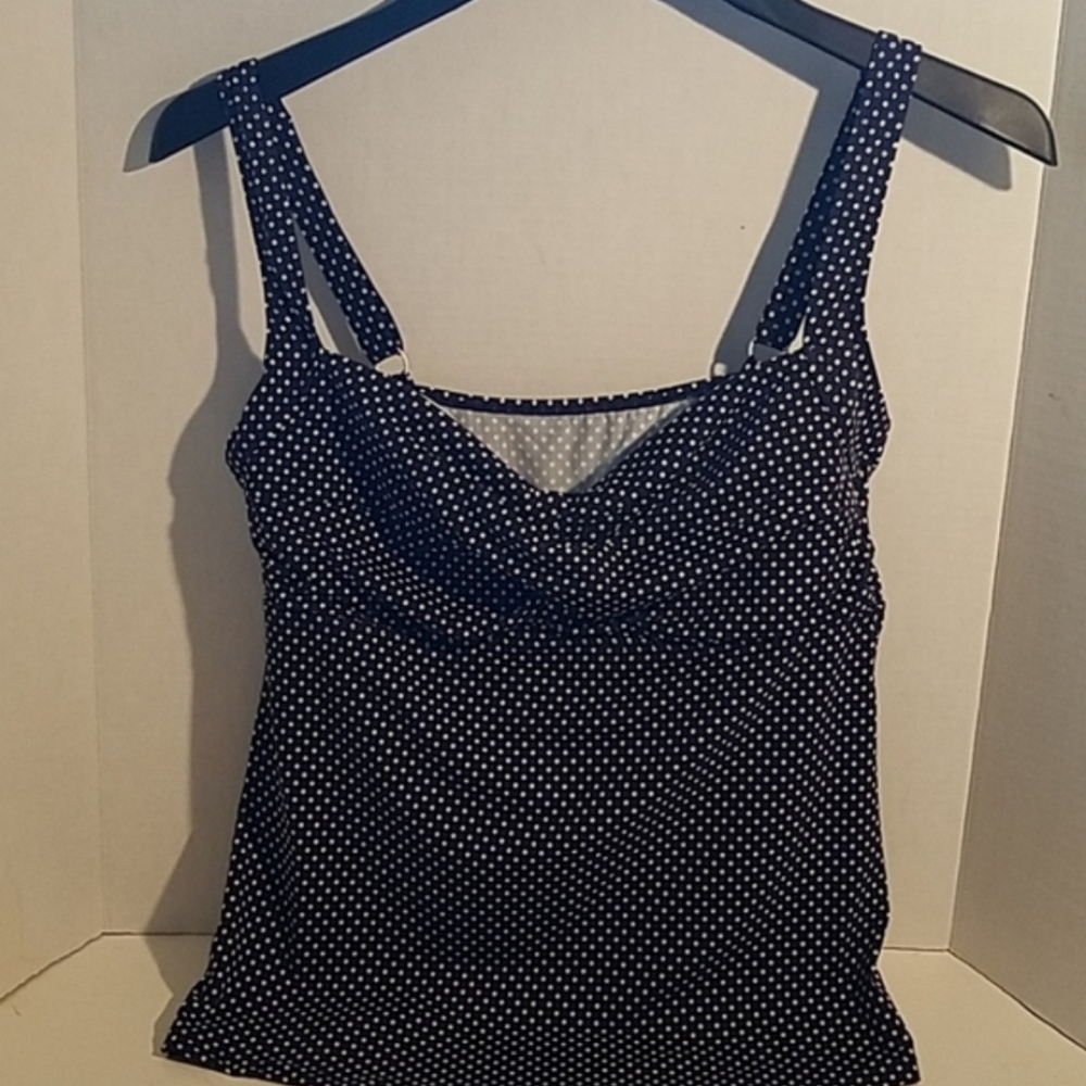 Beach House Tankini Swim Top Black White Polka Dots Size 12
